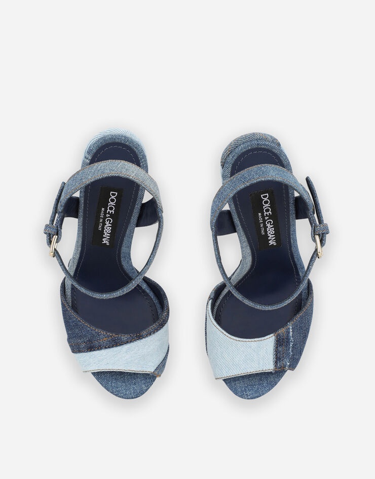 Patchwork denim platform sandals - 4