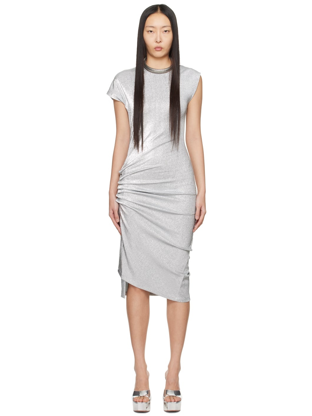 Silver Draped Midi Dress - 1