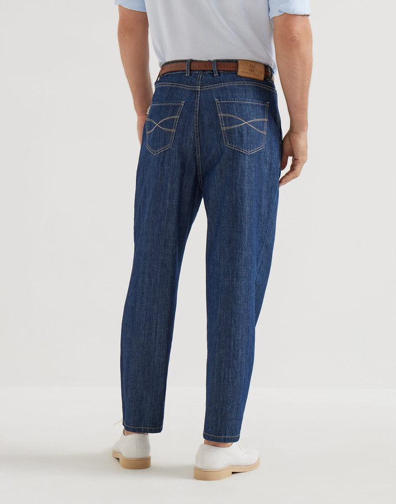 Brunello Cucinelli Lightweight denim iconic fit five-pocket trousers with double pleats outlook