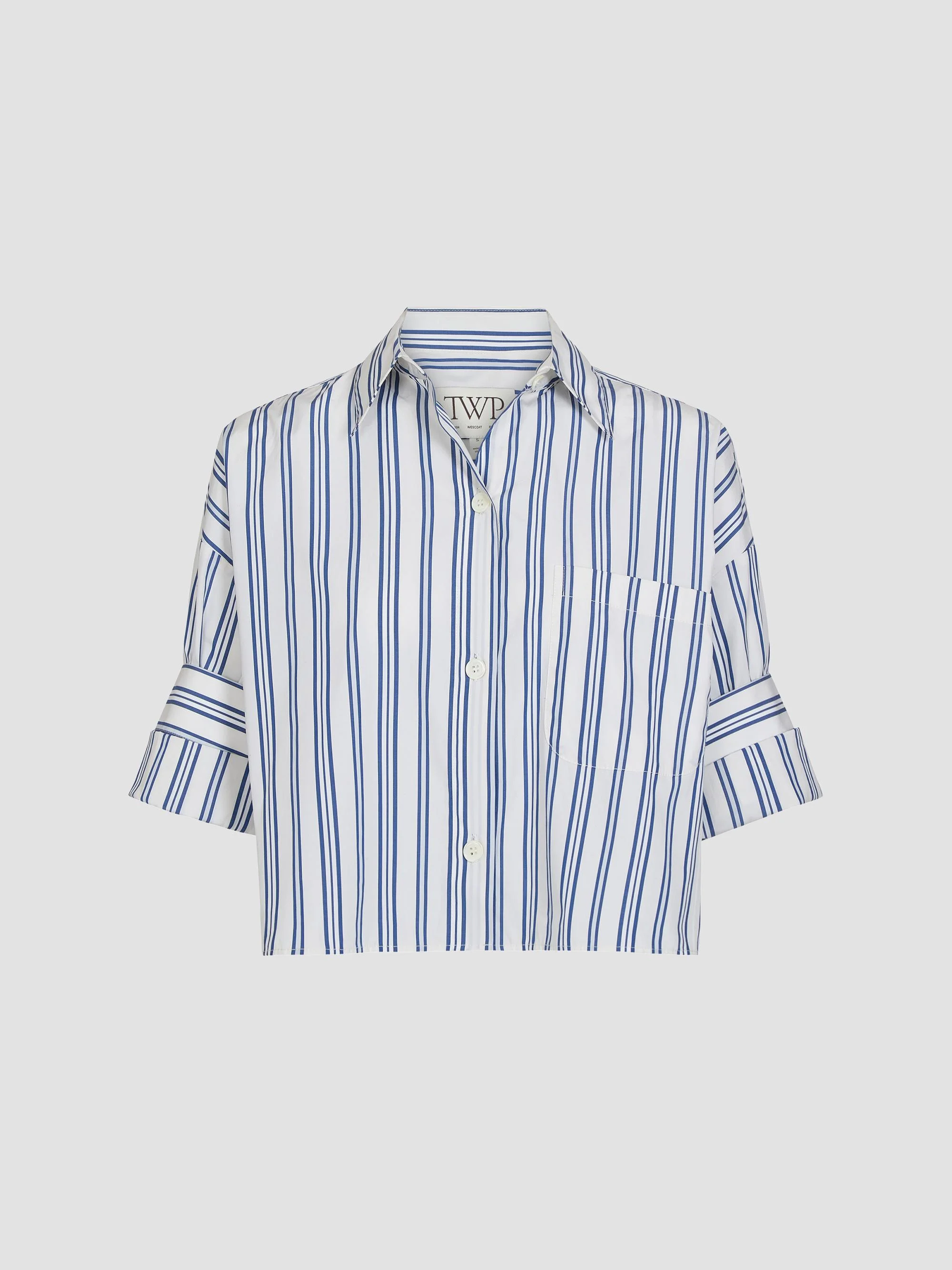 Women's Next Ex Striped Cotton Crop Shirt - Ivory Multi - 1