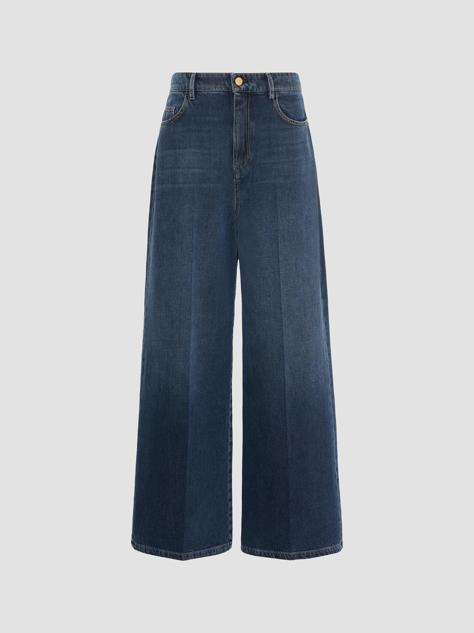 Women's Wide, Cotton Denim Jeans - Midnight Blue - 1