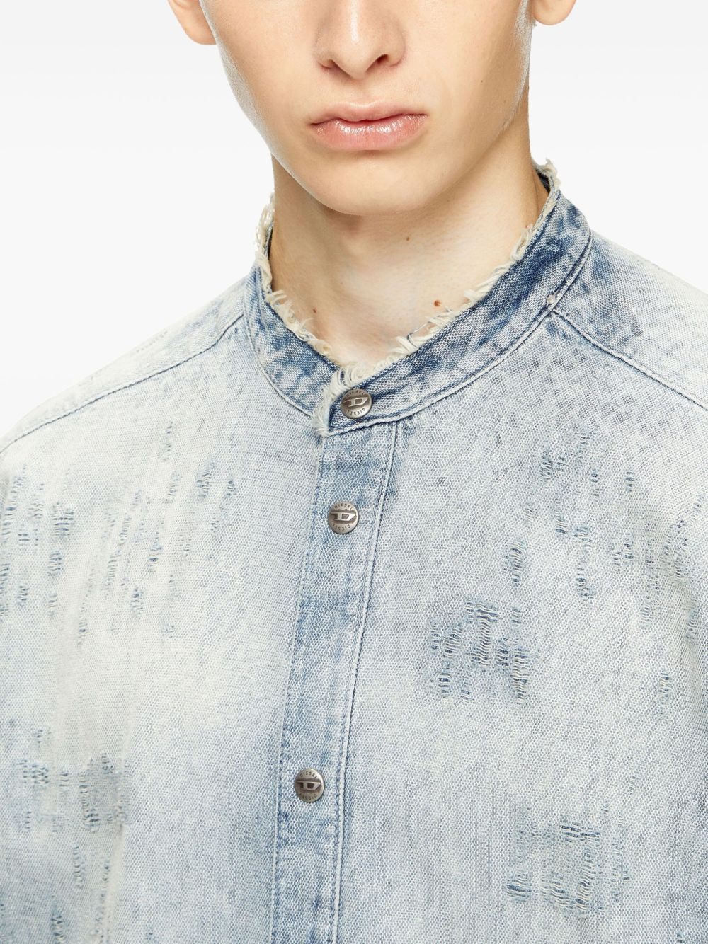 mandarin-collar denim shirt - 5