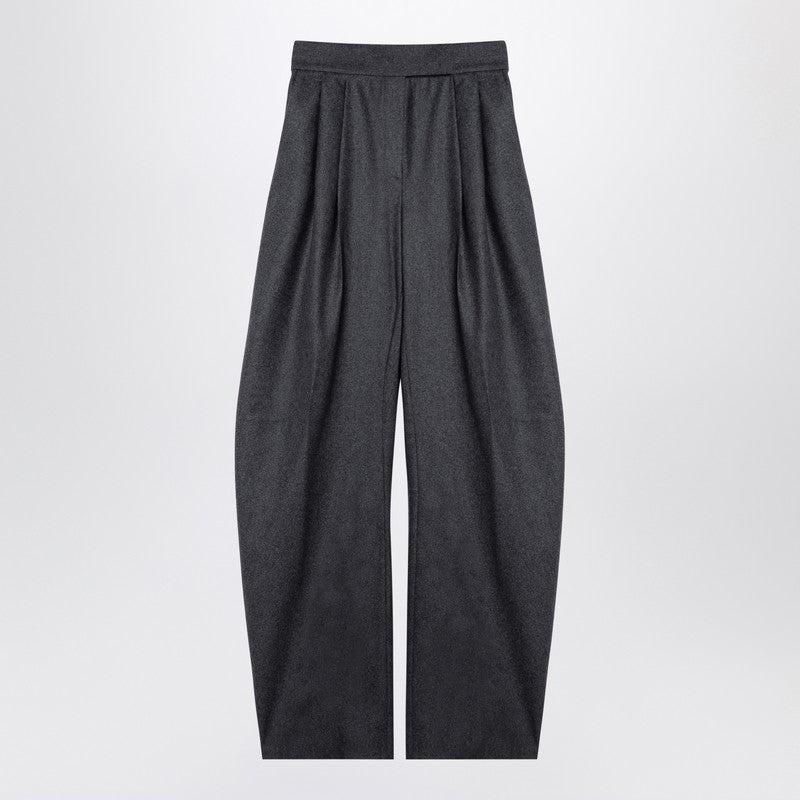 GREY WOOL-BLEND WIDE TROUSERS - 1