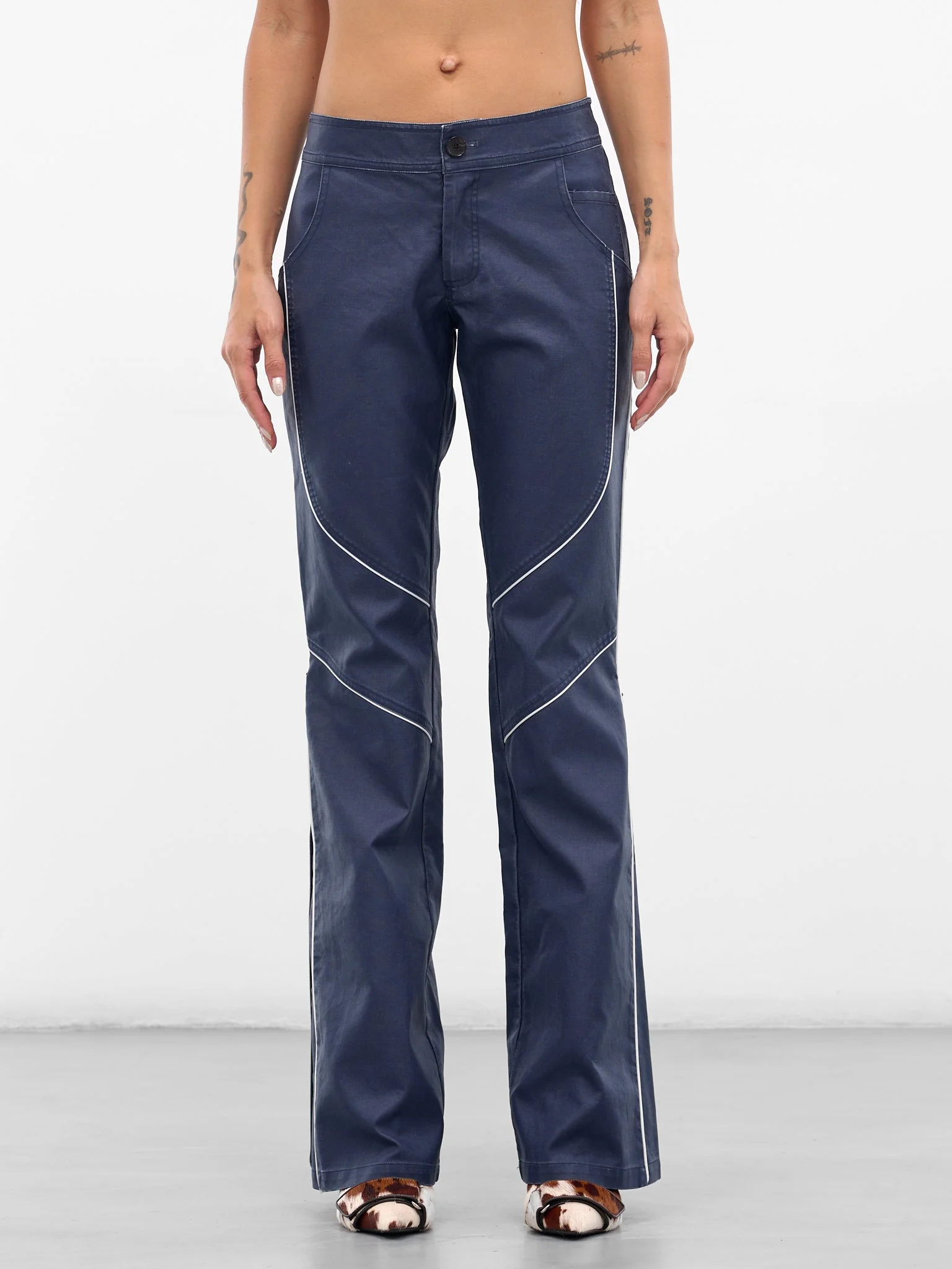 Blue Canvas Zip Flare Pants - 1