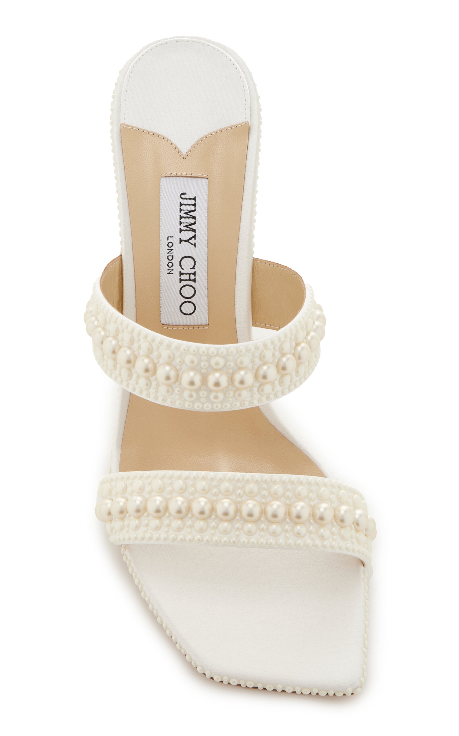 Sacoria Pearl-Embellished Satin Wedge Sandals white - 3