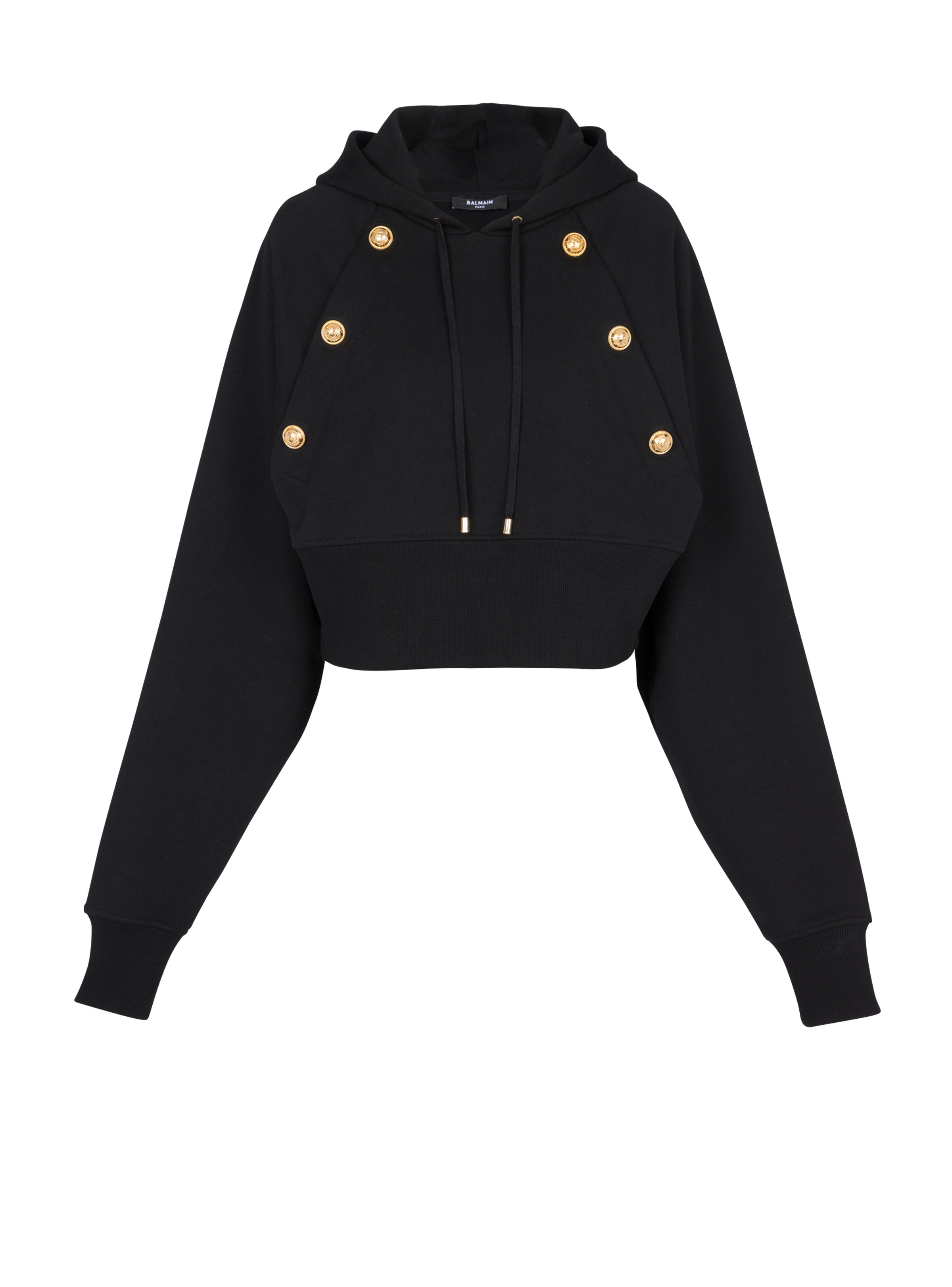 Eco-responsible cropped cotton sweatshirt with gold buttons - 1