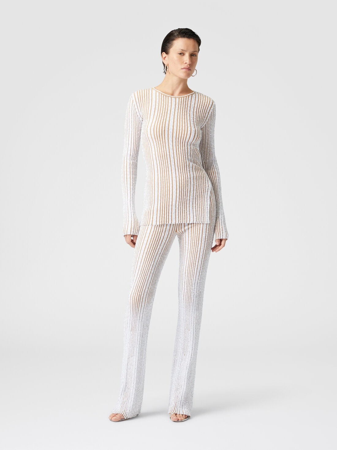 Ribbed sweater with sequins and long sleeves - 2