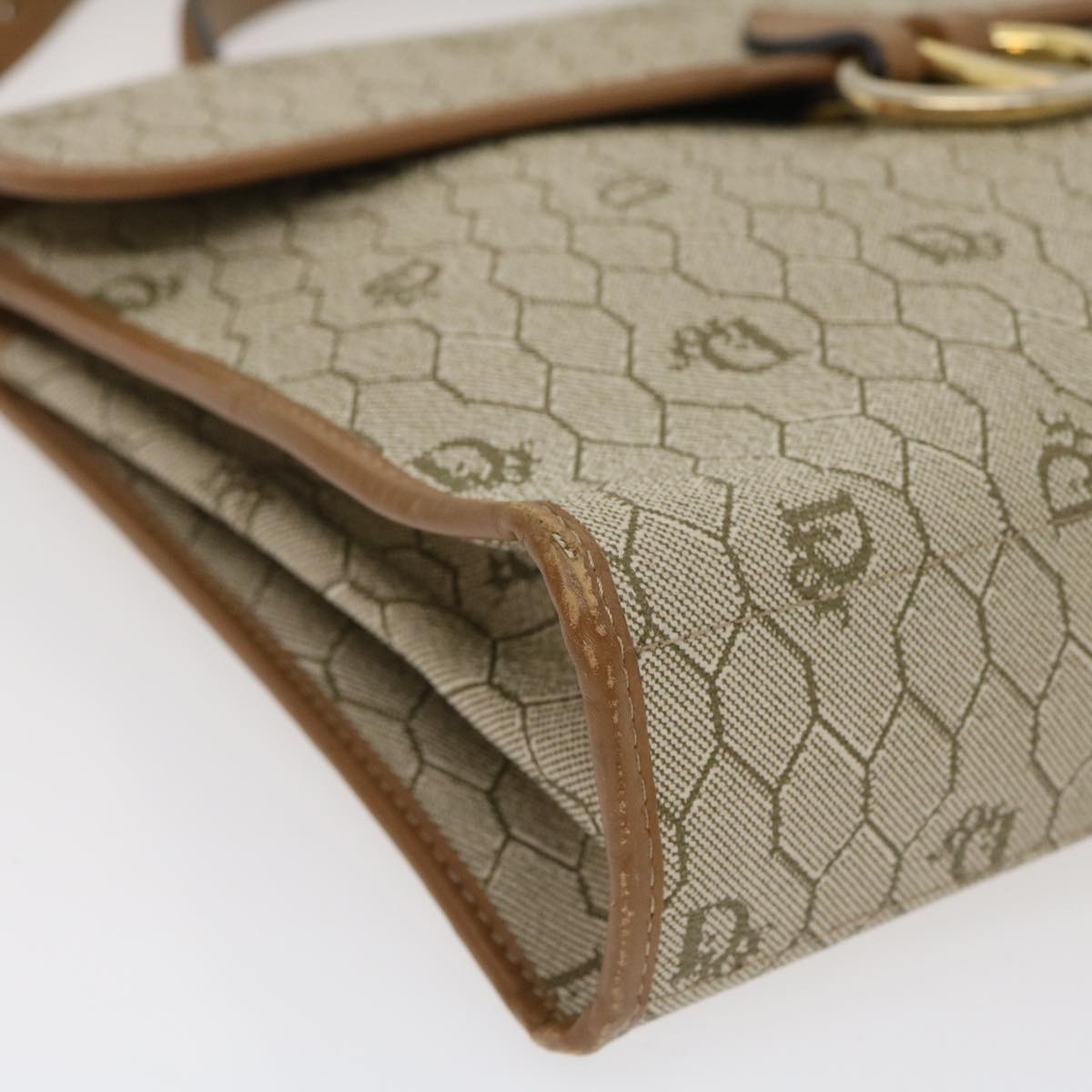 DIOR Honeycomb Canvas Hand Bag Leather Beige - 14