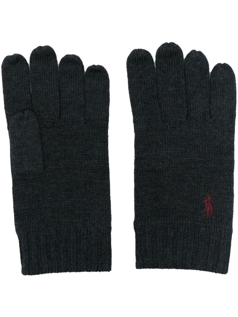 logo-embroidered wool gloves 1