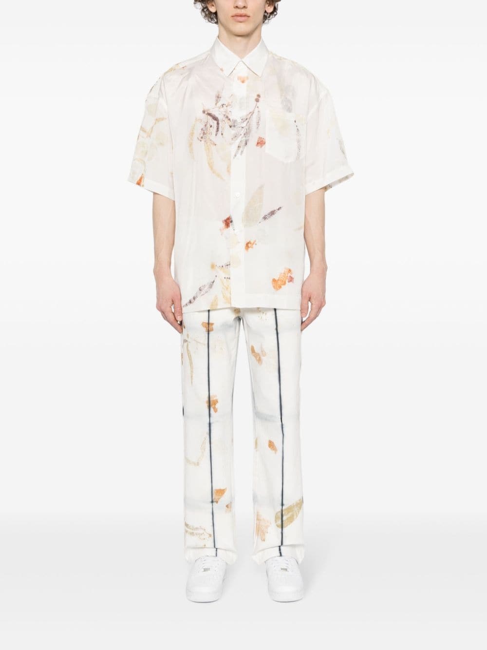 leaf-print silk shirt - 2