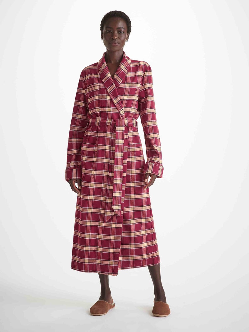Women's Long Robe Kelburn 48 Brushed Cotton Burgundy - 3