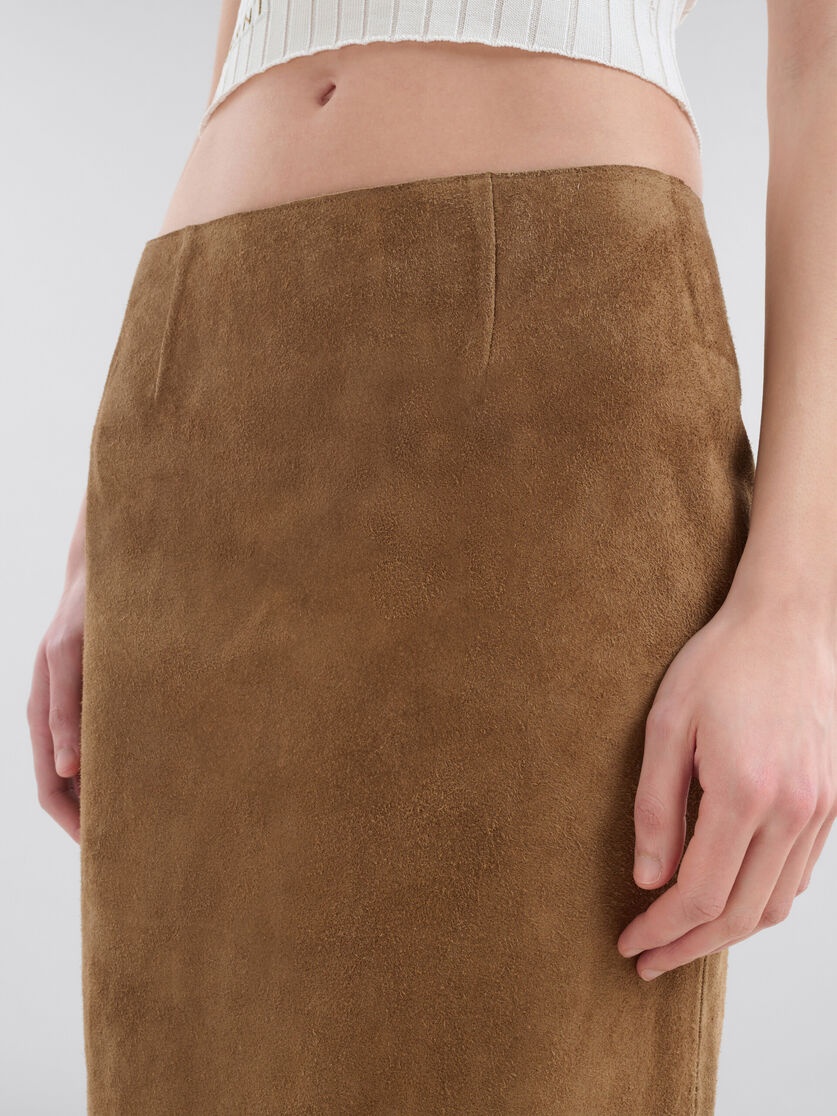 BROWN SUEDE LEATHER PENCIL SKIRT - 4