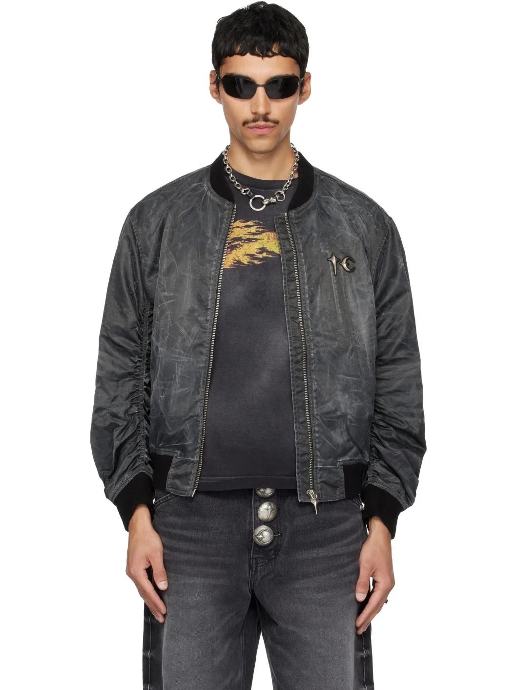 Black Jamong Two Tone Washed MA-1 Bomber Jacket - 1
