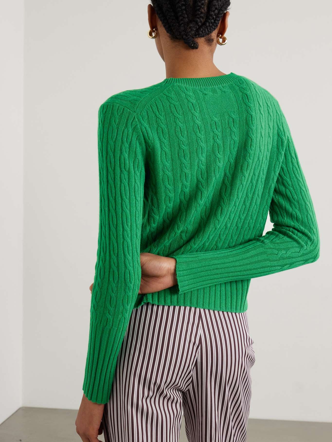 Twin cable-knit cashmere sweater Green - 3