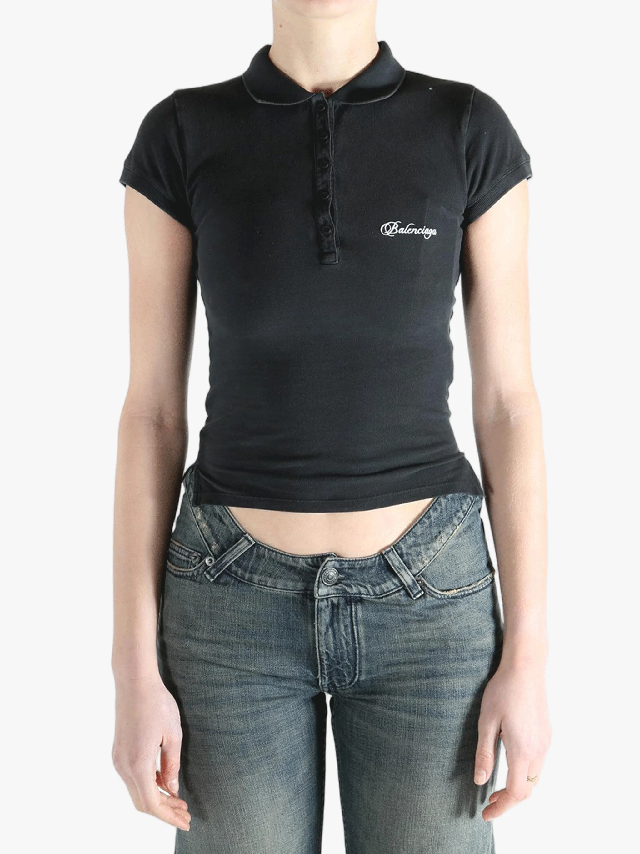 BALENCIAGA - Women Cropped Polo T-Shirt - 1