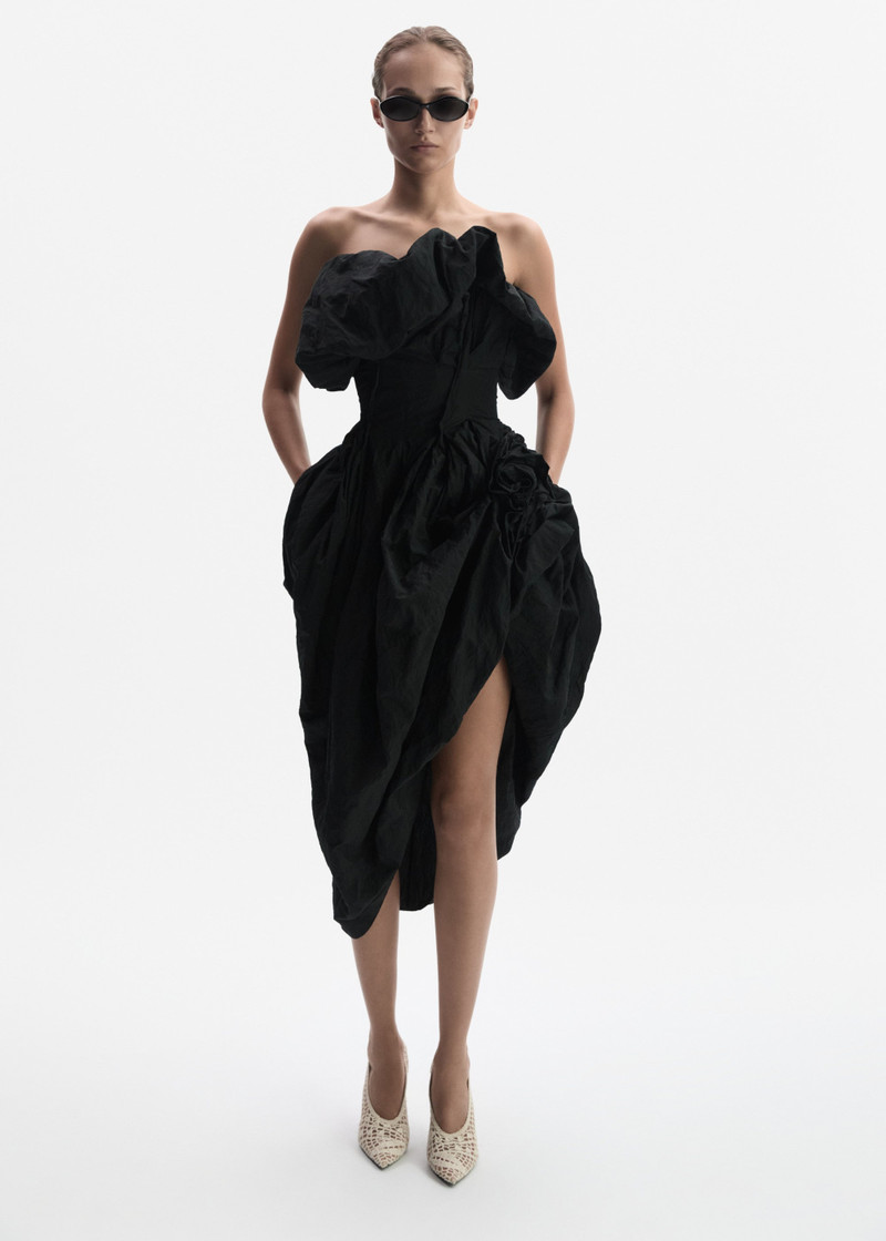 MAGDA BUTRYM Sculptural draped midi dress in black outlook