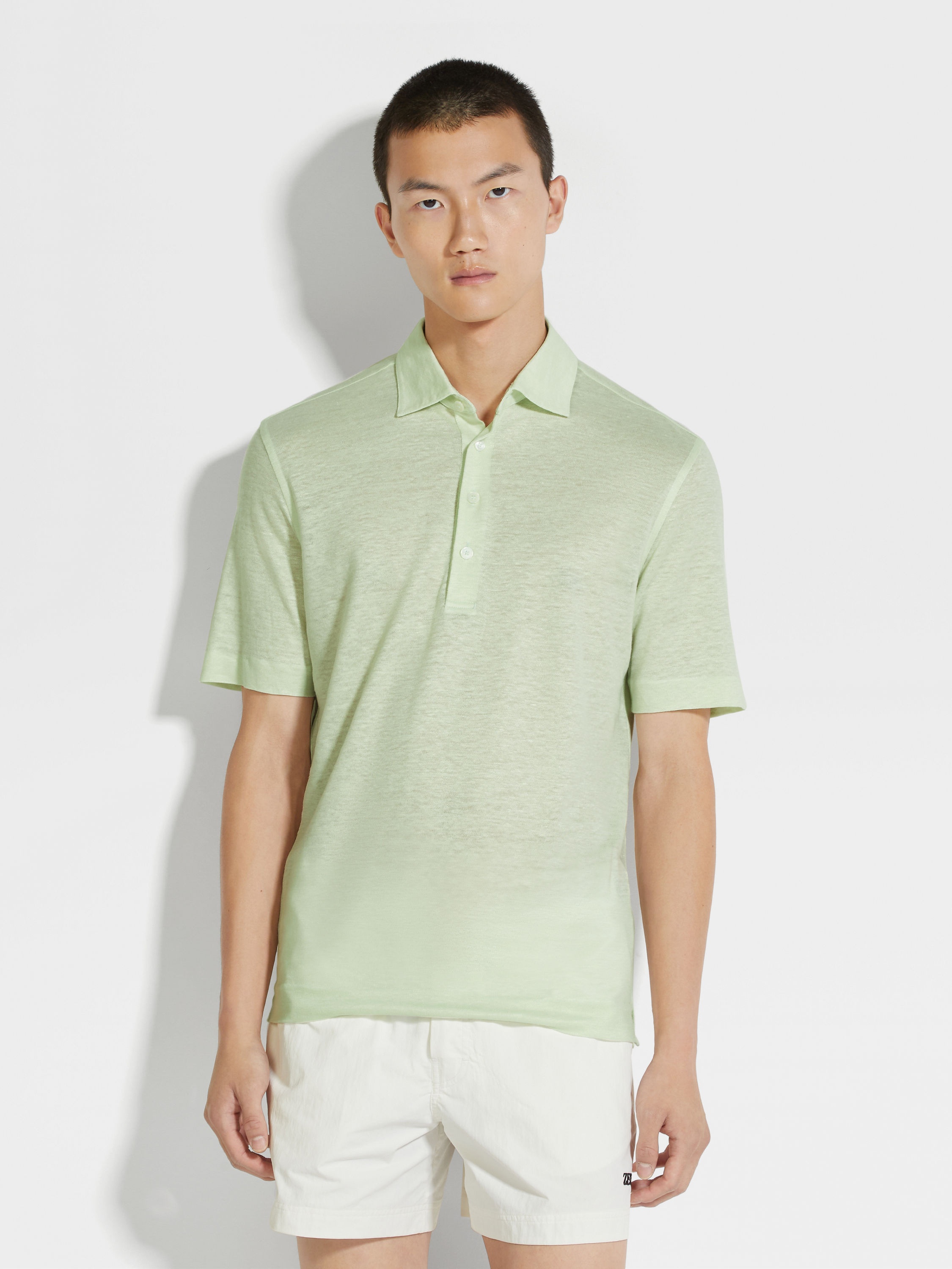 LIGHT AQUA GREEN LINEN POLO SHIRT - 4