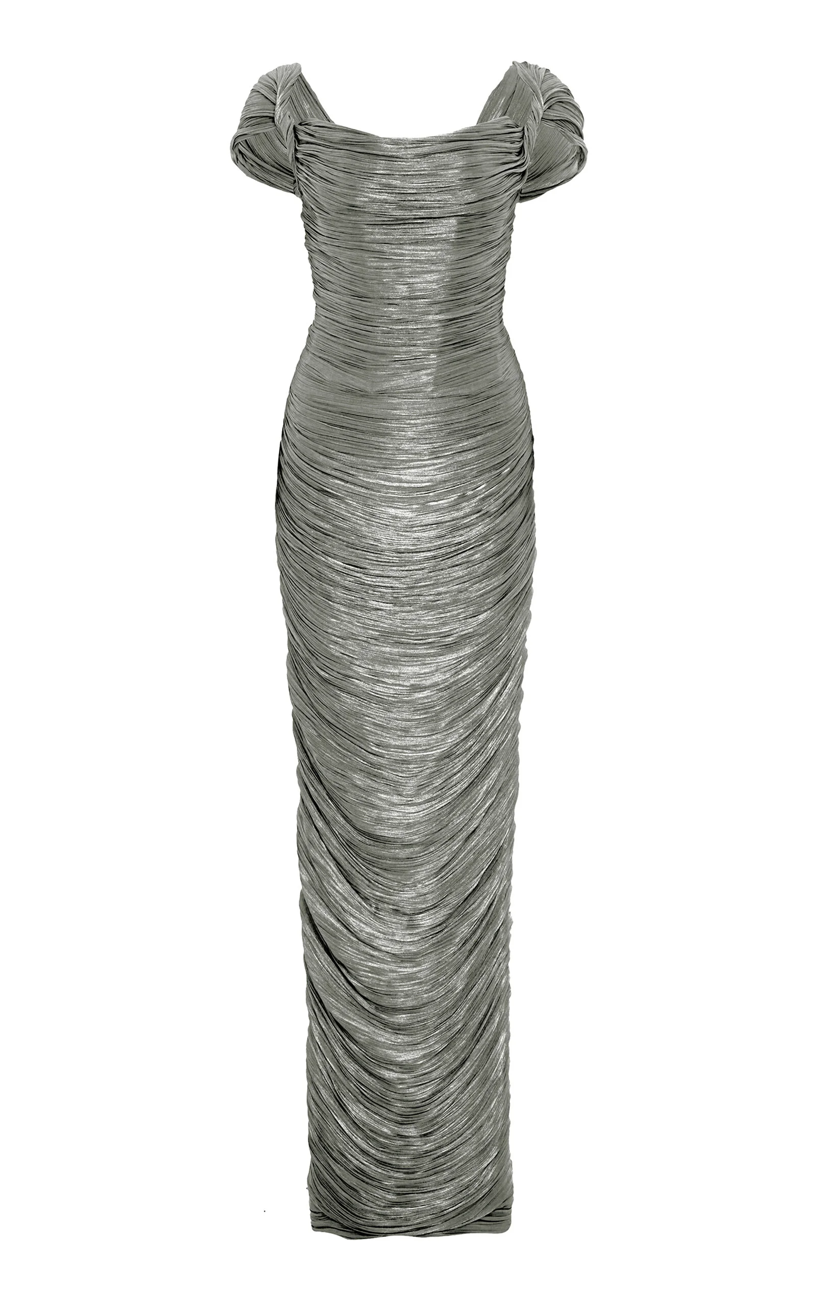Ruched Silk Satin Off-The-Shoulder Gown grey - 1