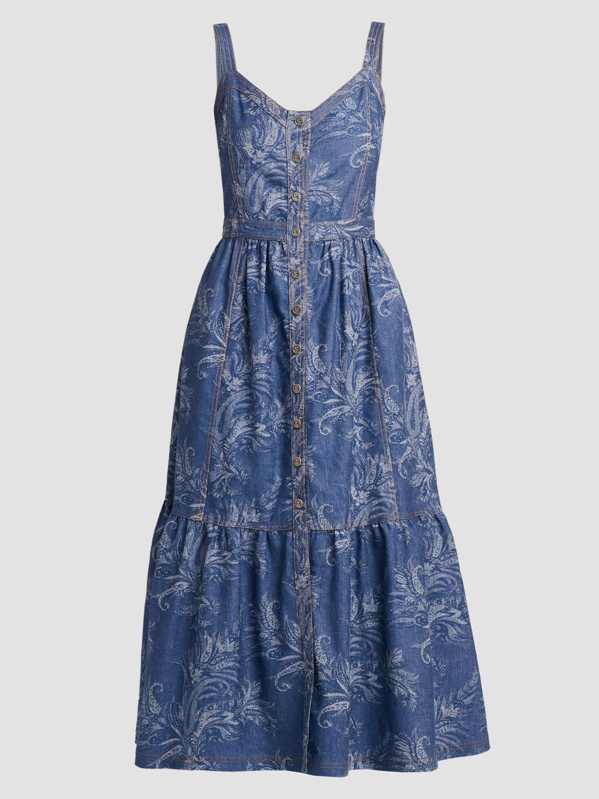 Women's Paisley Denim Midi Dress - Blue - 1