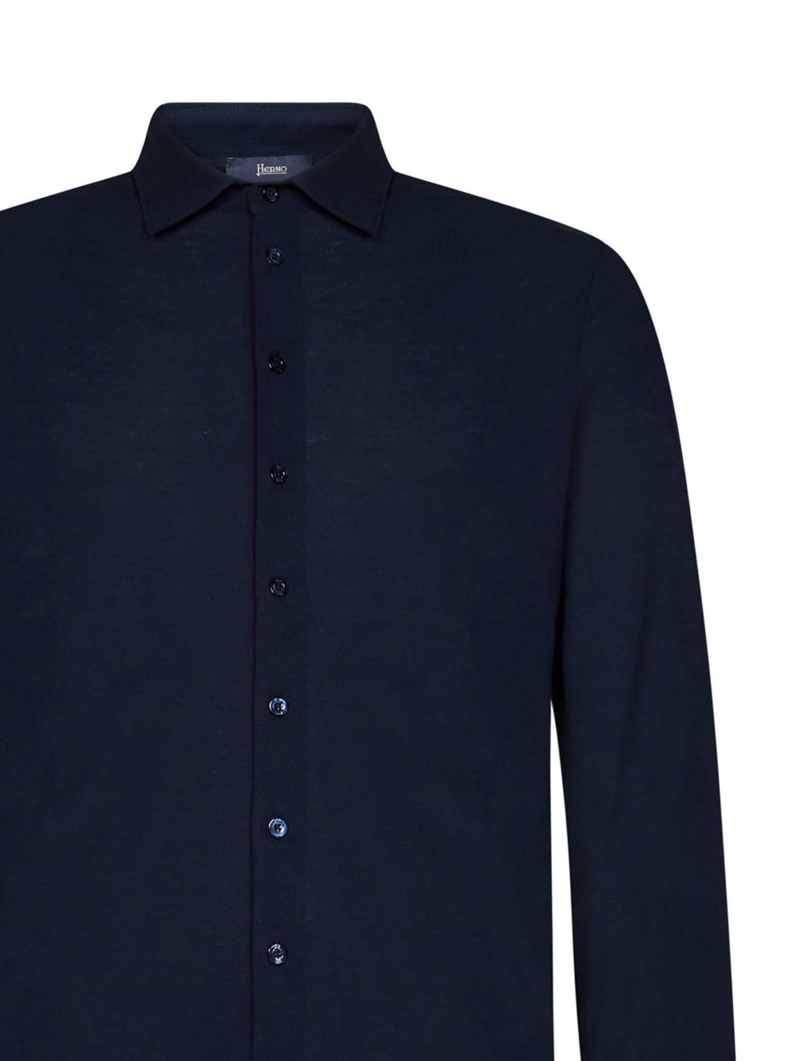 Midnight blue shirt in light and breathable voile crêpe jersey with pointed collar. - 3