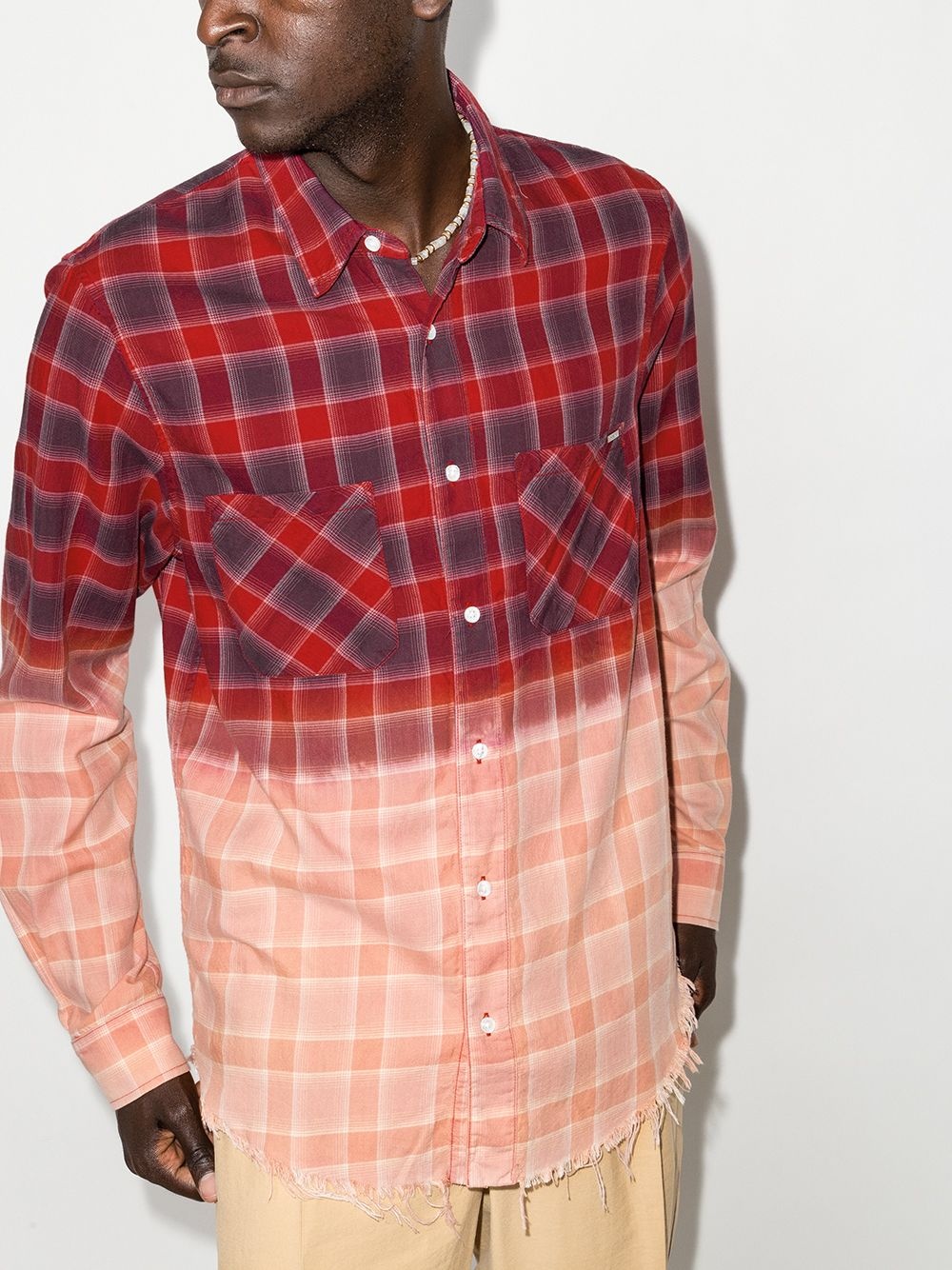 bleach-gradient checked shirt - 2