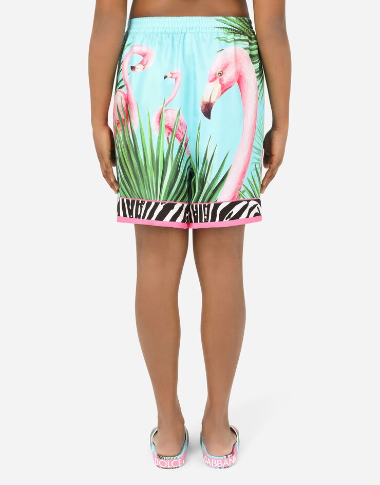 Flamingo-print twill Bermuda shorts - 5