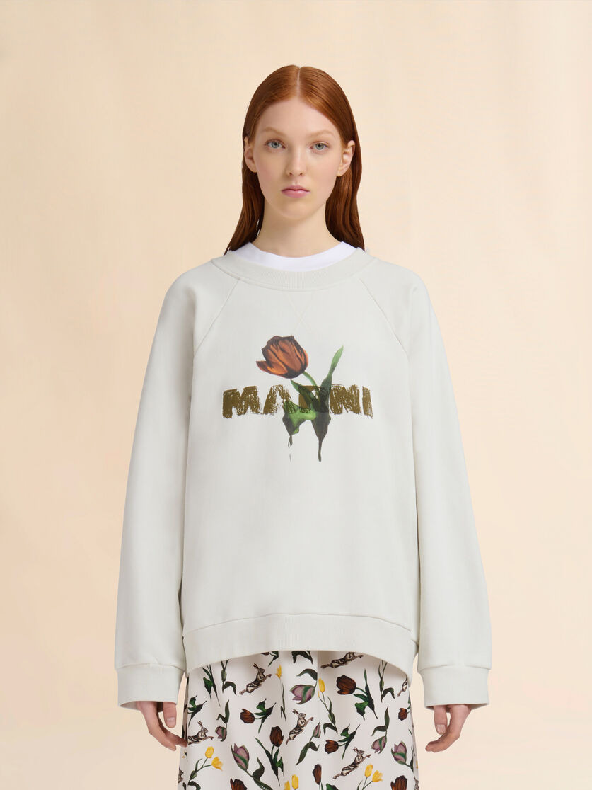 OFF-WHITE COTTON SWEATSHIRT WITH TULIP PRINT - 2