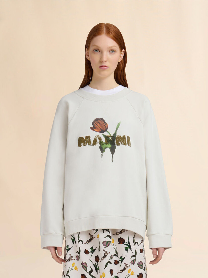 Marni OFF-WHITE COTTON SWEATSHIRT WITH TULIP PRINT outlook