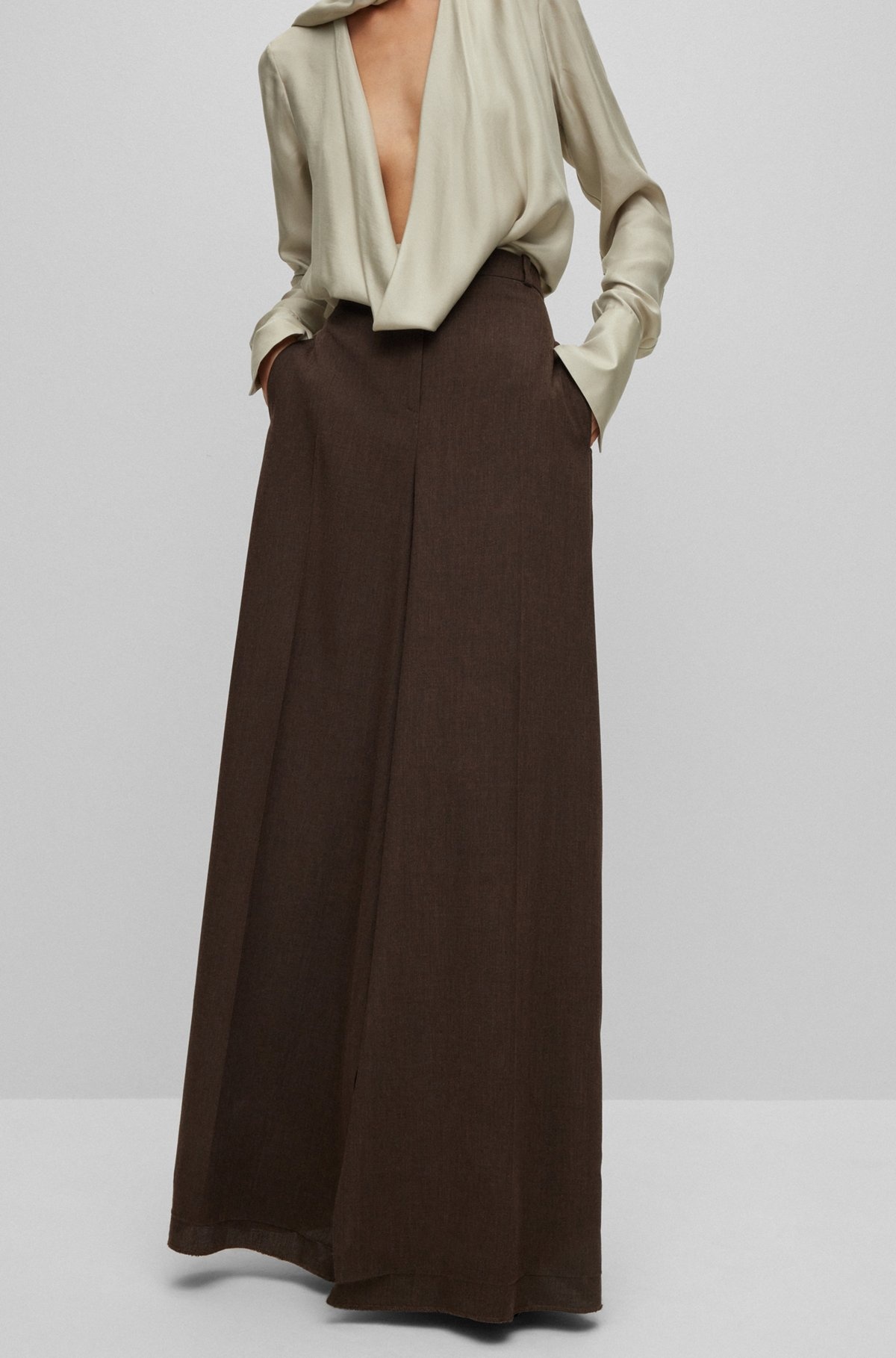 RELAXED-FIT, WIDE-LEG WOOL TROUSERS WITH SKIRT EFFECT - 2