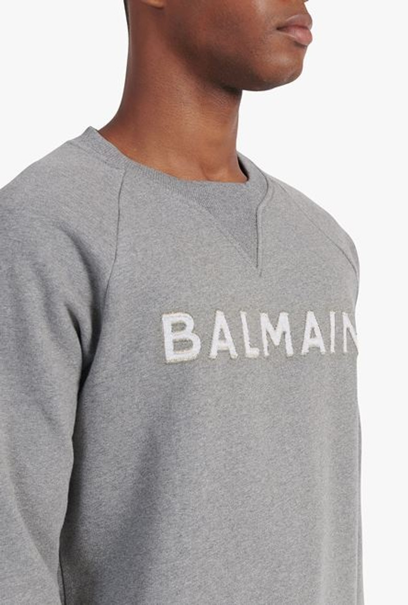 Heather gray eco-designed cotton sweatshirt with gray Balmain logo appliqué 8