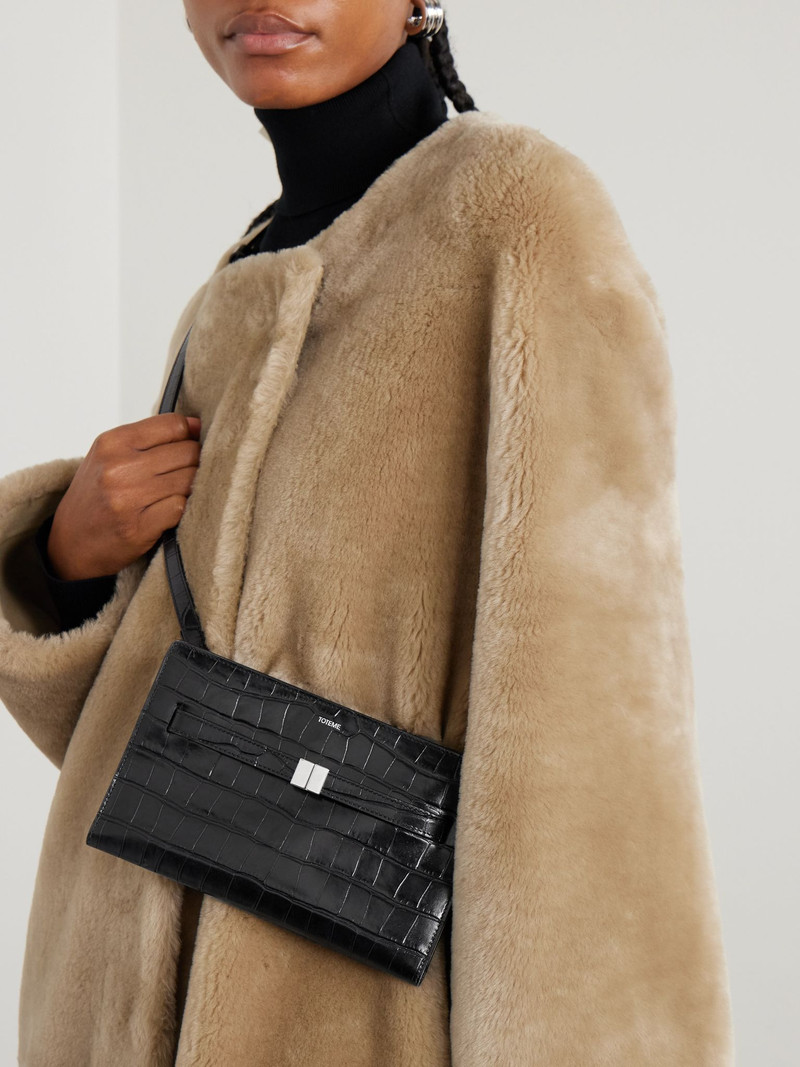 TOTEME Belted croc-effect leather shoulder bag Black outlook