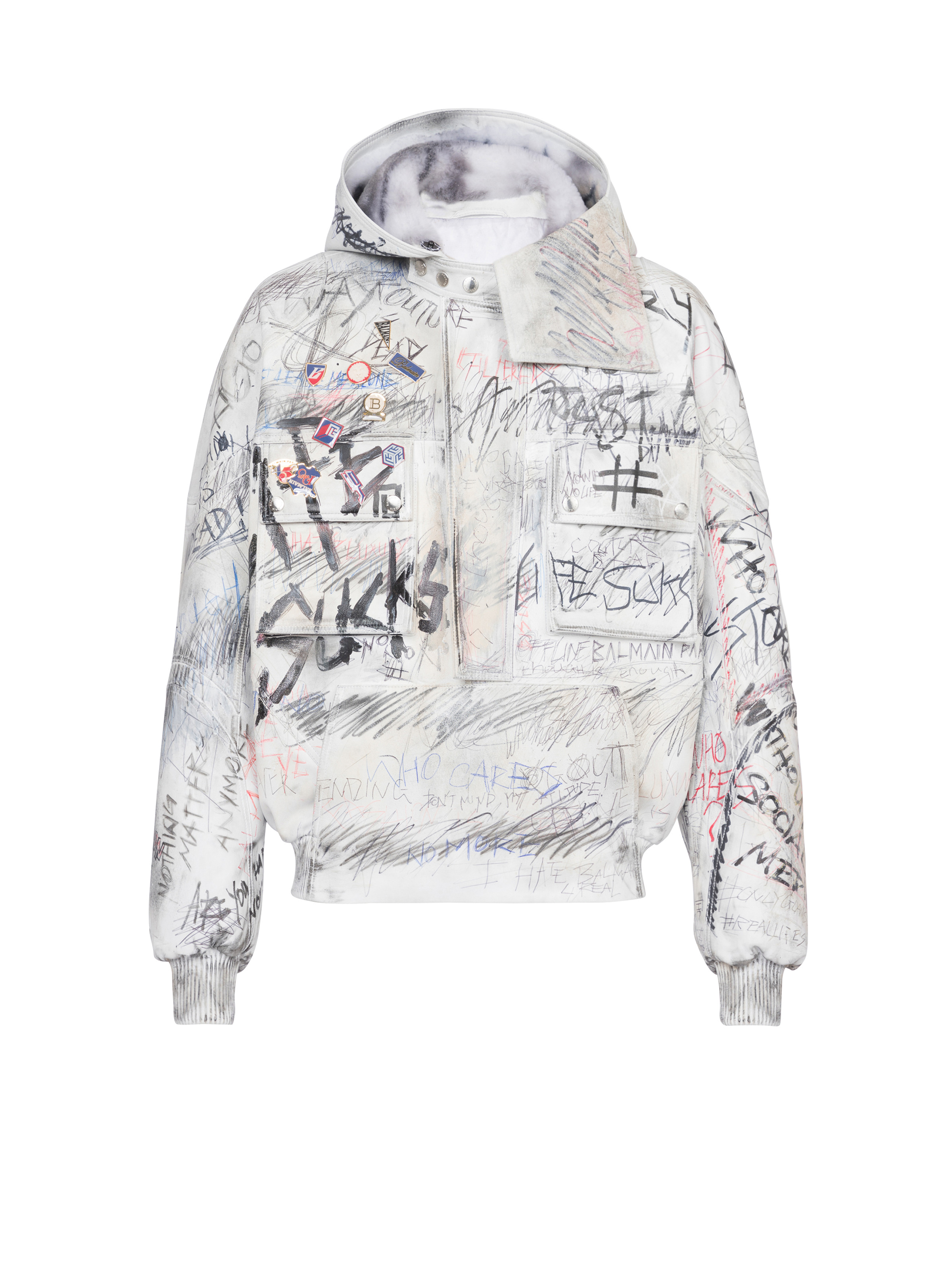 Leather graffiti aviator jacket - 1