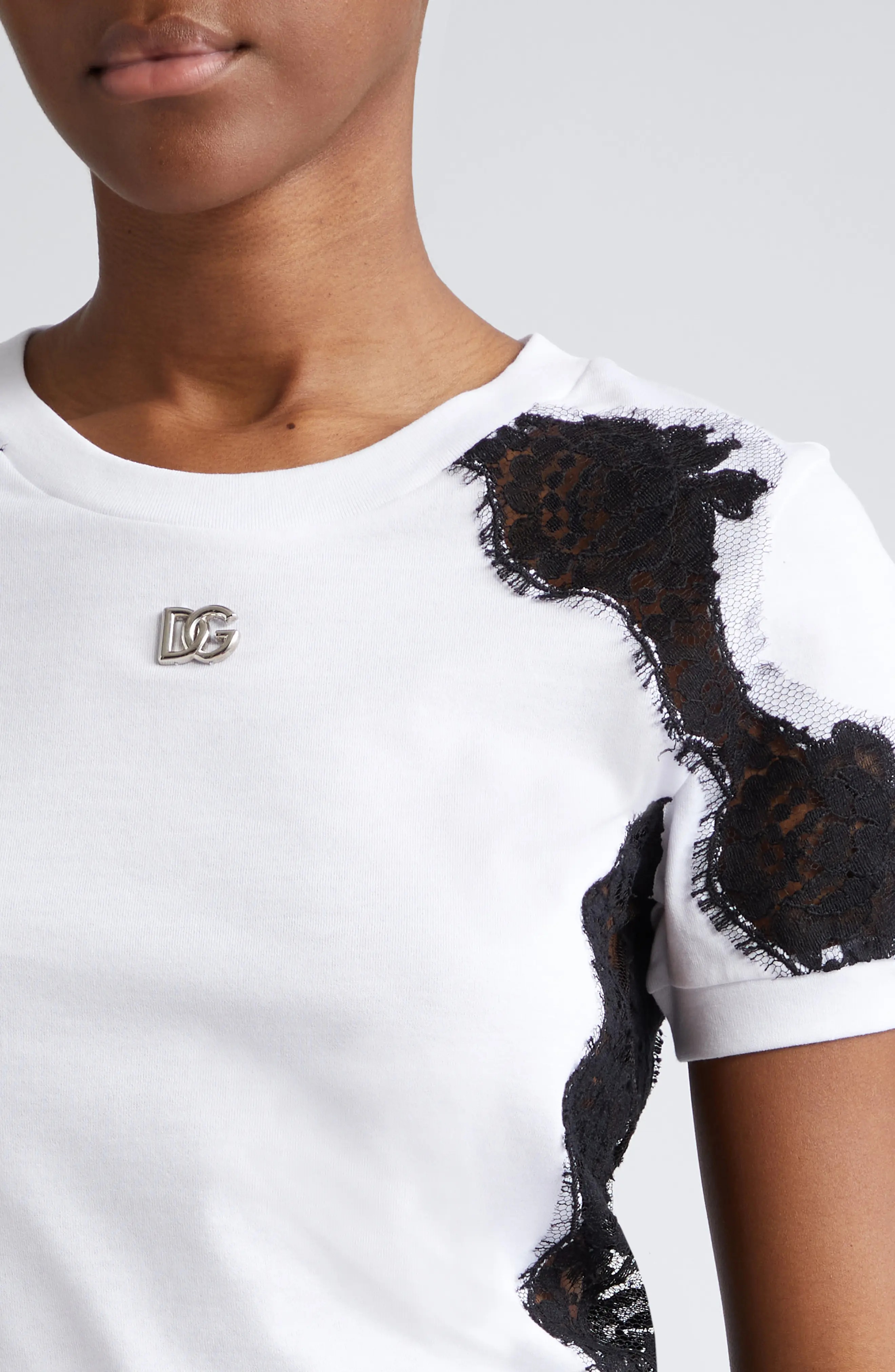 Tシャツ・カットソー DOLCE & GABBANA Cotton t-shirt with lace details Dolce & Gabbana Lace Detail Cotton Blend T-Shirt | nordstrom