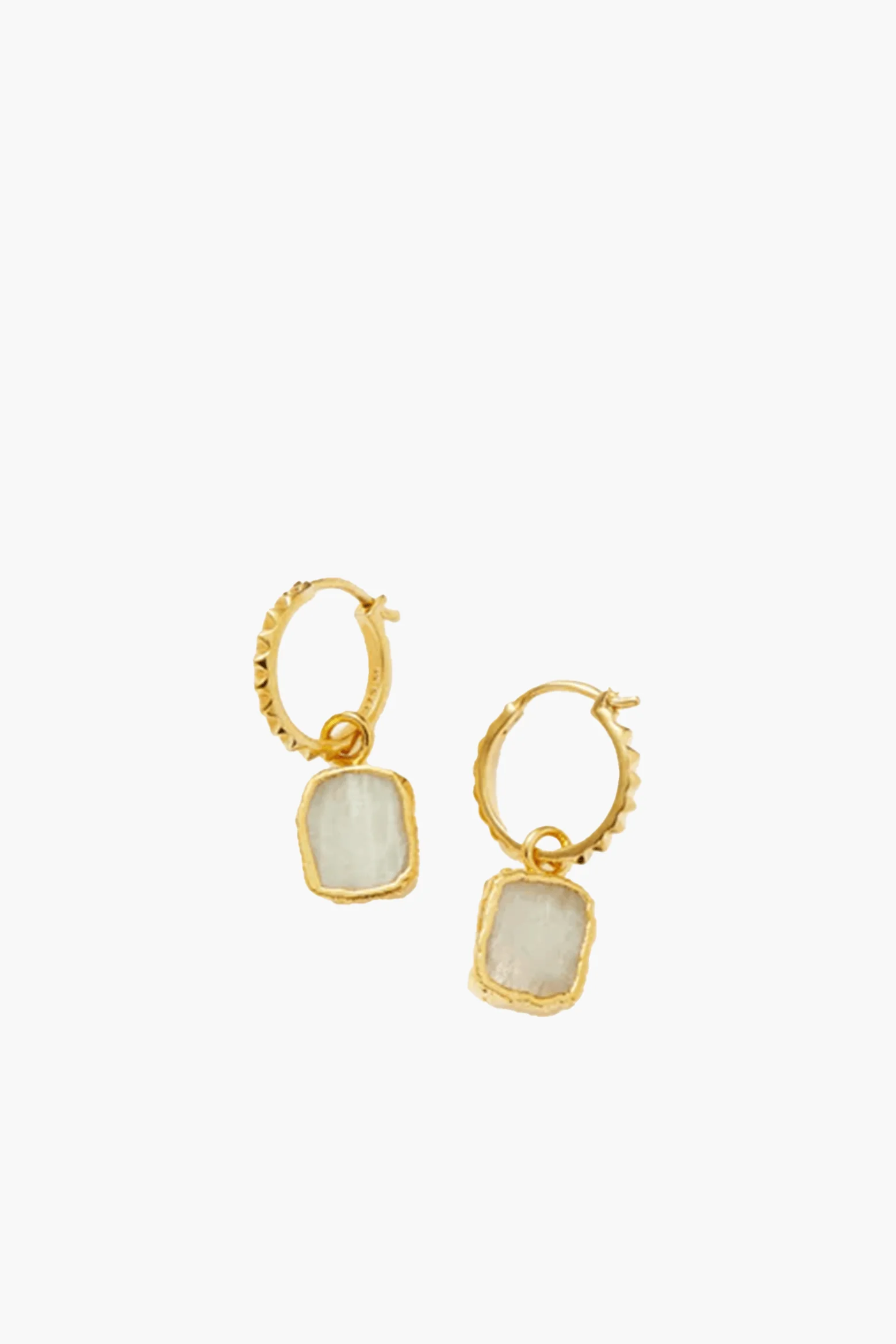 PYRAMID RAINBOW MOONSTONE MINI DROP CHARM HOOP EARRINGS - 1