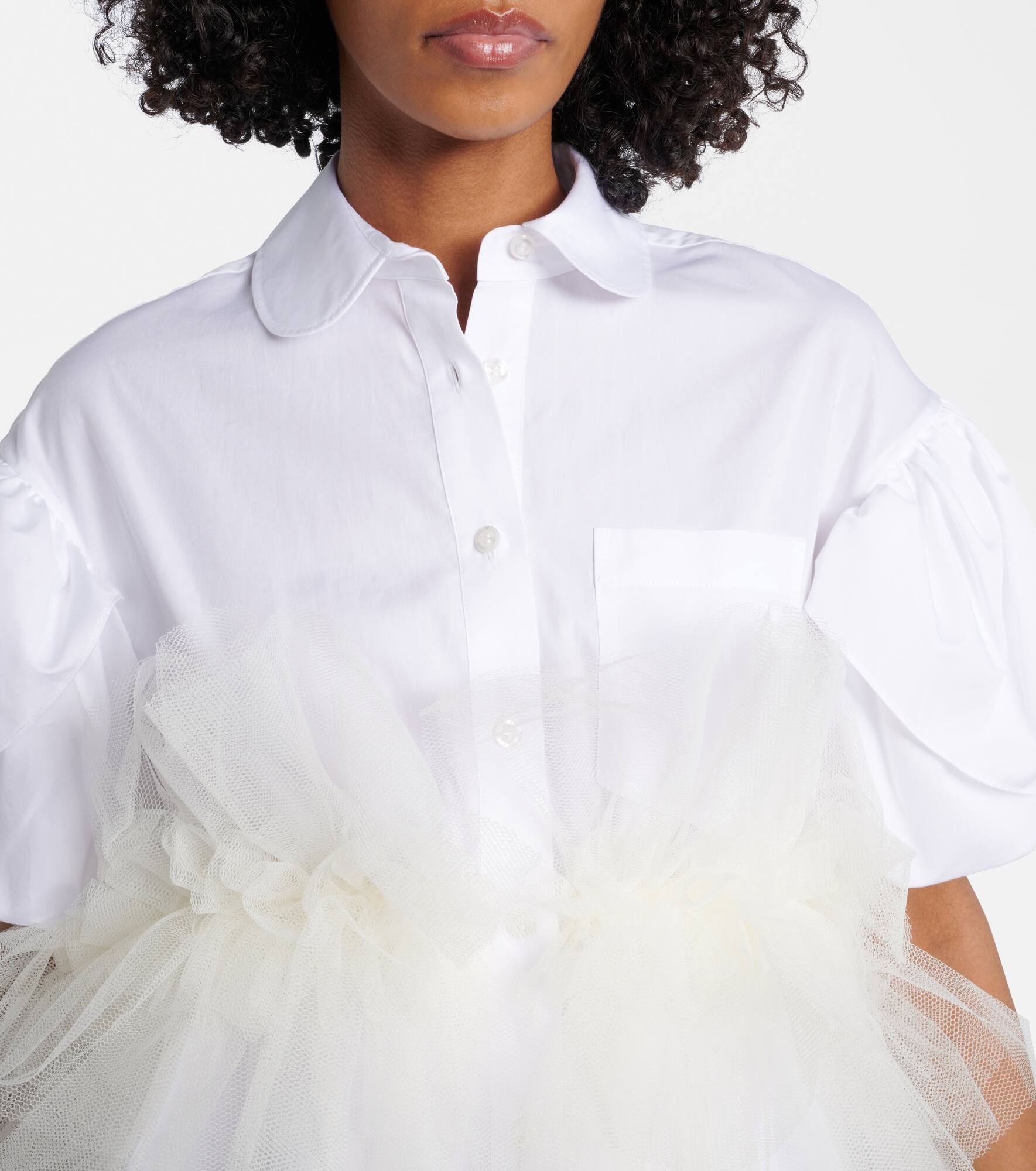 Tulle-trimmed cropped cotton shirt - 4