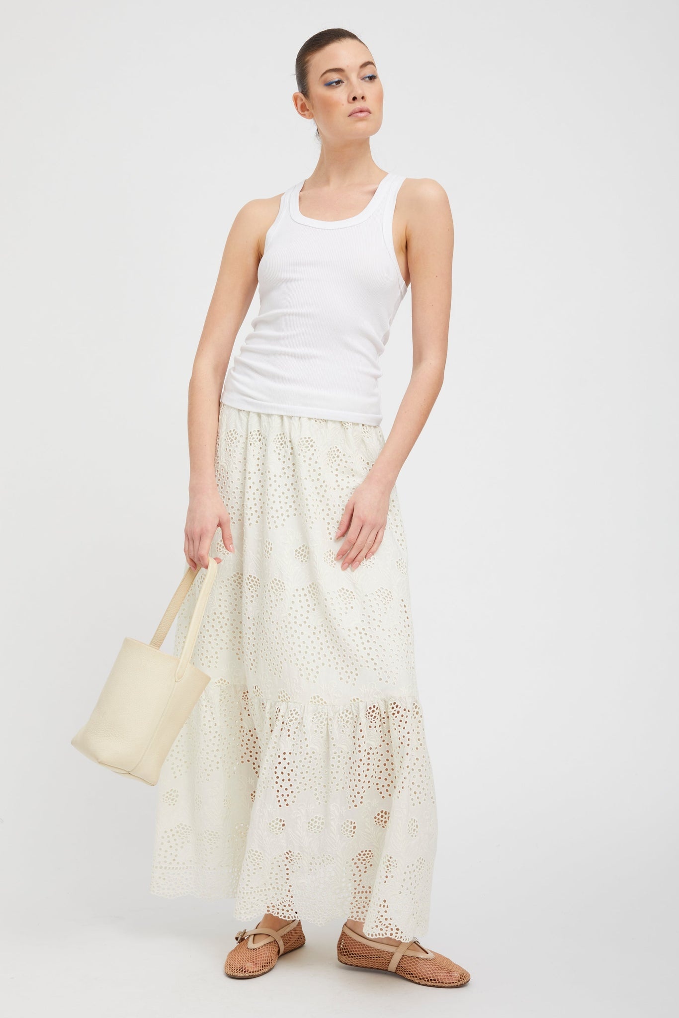 WHITE EYELET ALI MAXI SKIRT - 2