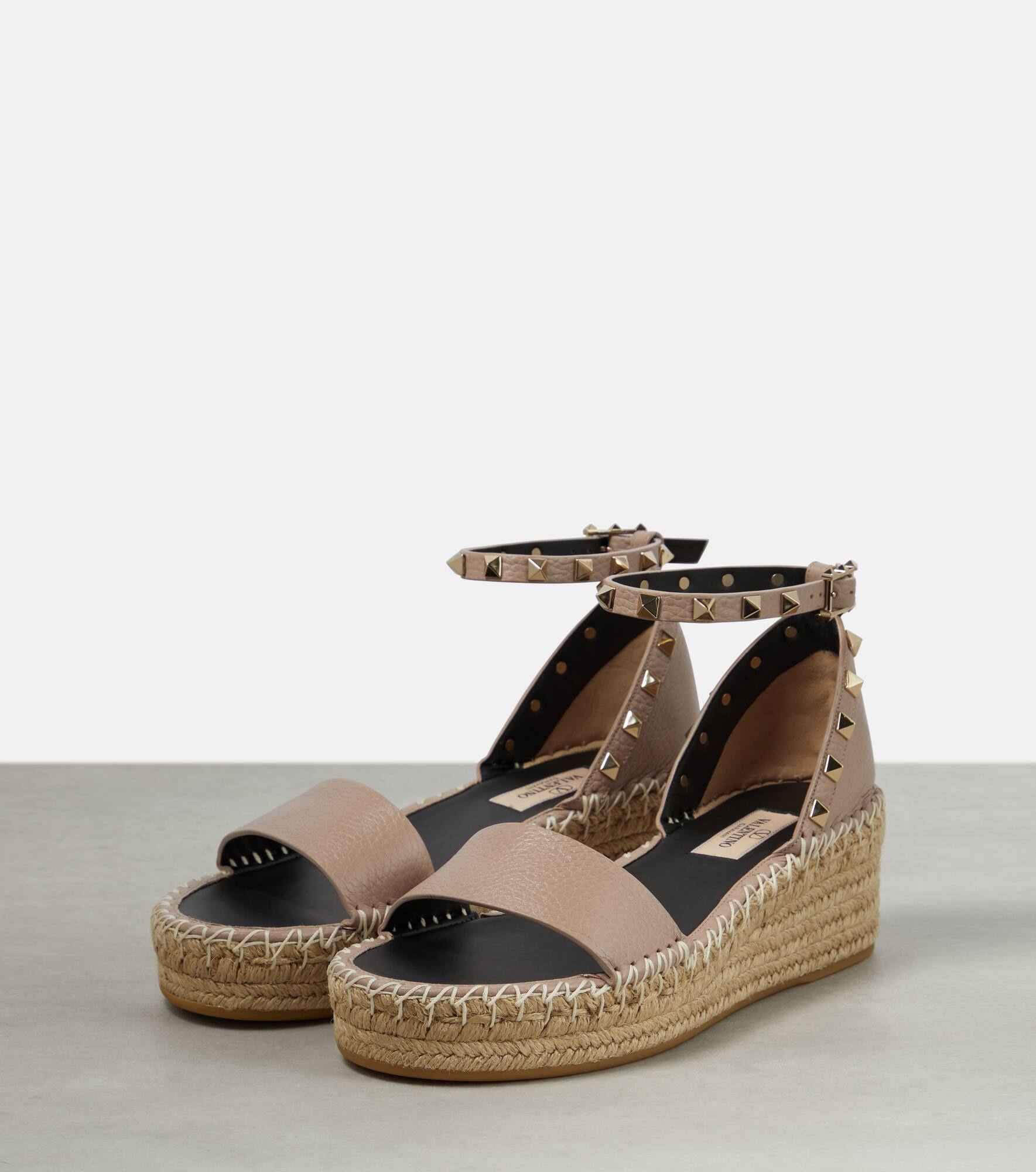 Rockstud leather espadrille wedges - 4