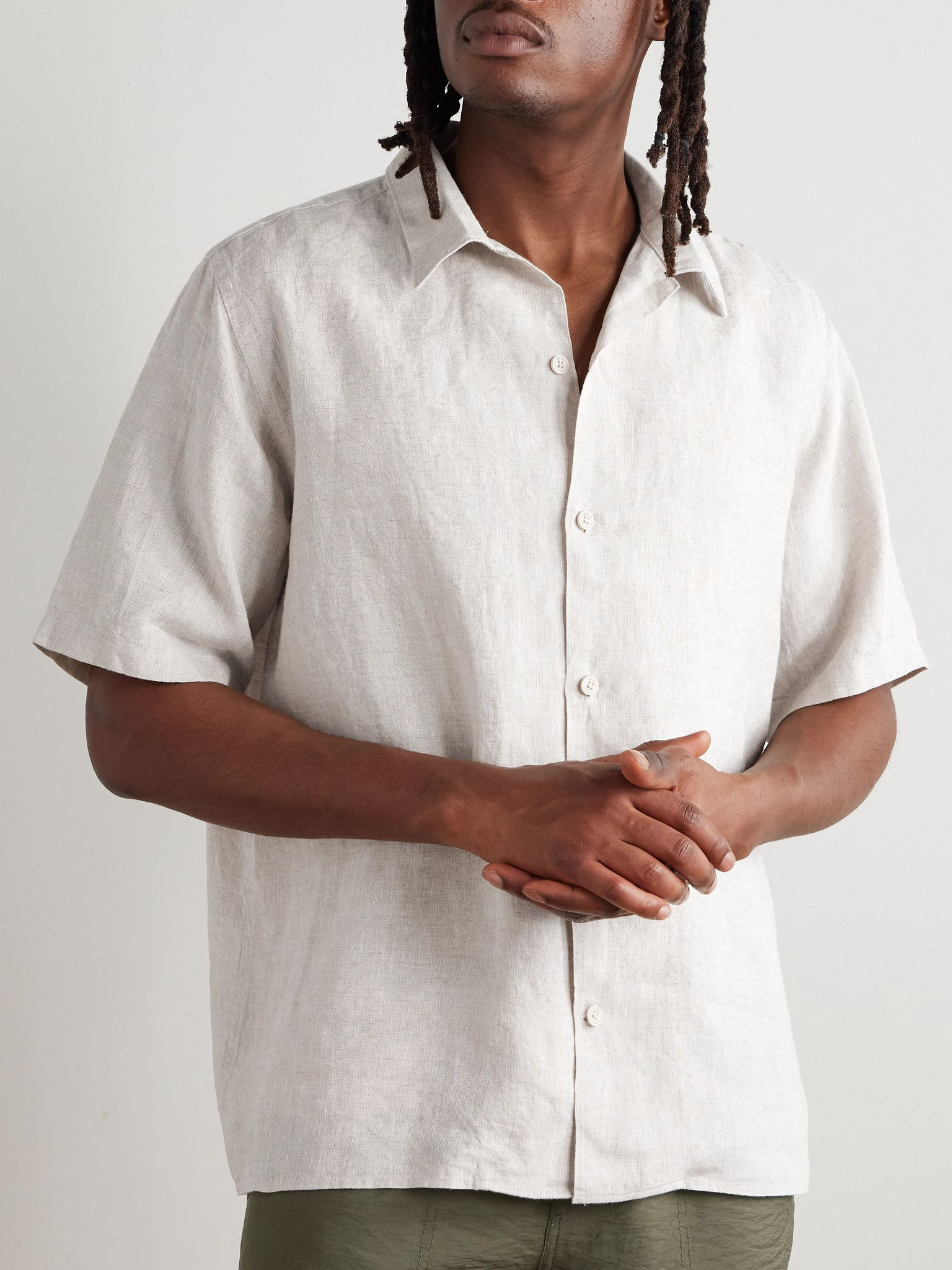 Julio 5708 Camp-Collar Linen Shirt Beige - 3