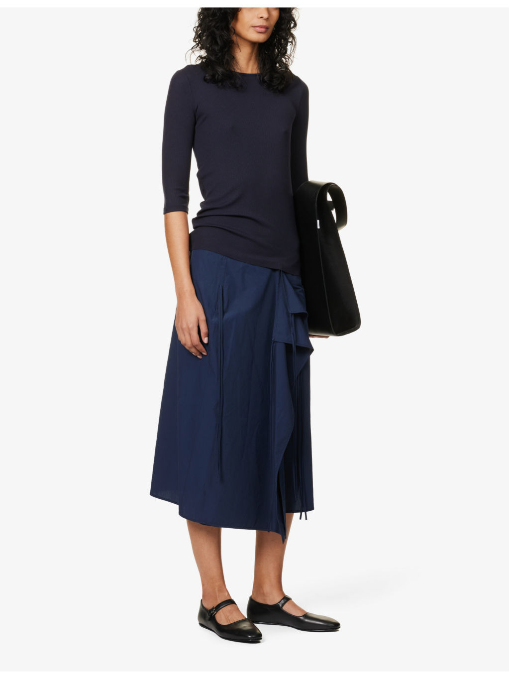 Three quarter-length sleeve ribbed stretch-woven top - 2