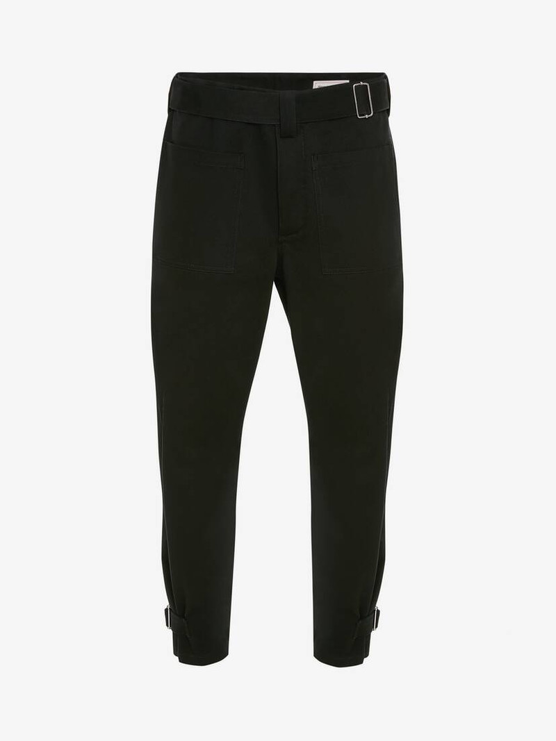 Men's Belted Military Trousers in Black - 1