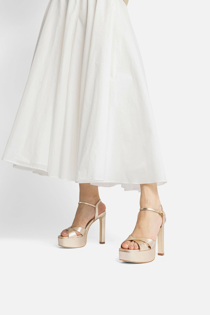 Larroudé Bianca High Platform Sandal In Platina Metallic Leather outlook