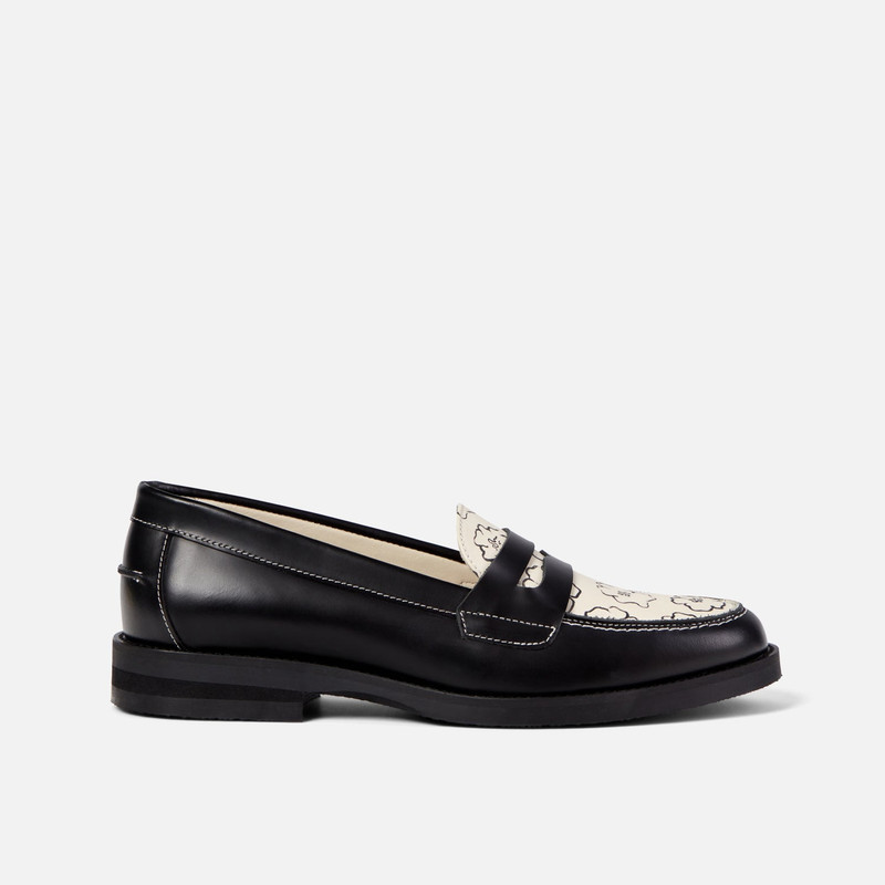 Wilde Black Sketch Floral Penny Loafer - Women's 4