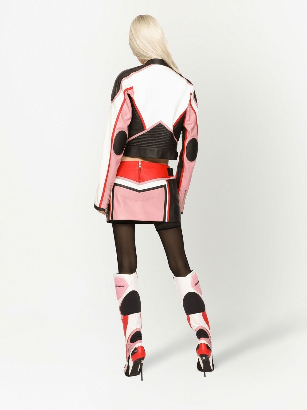 panelled leather jacket - 4