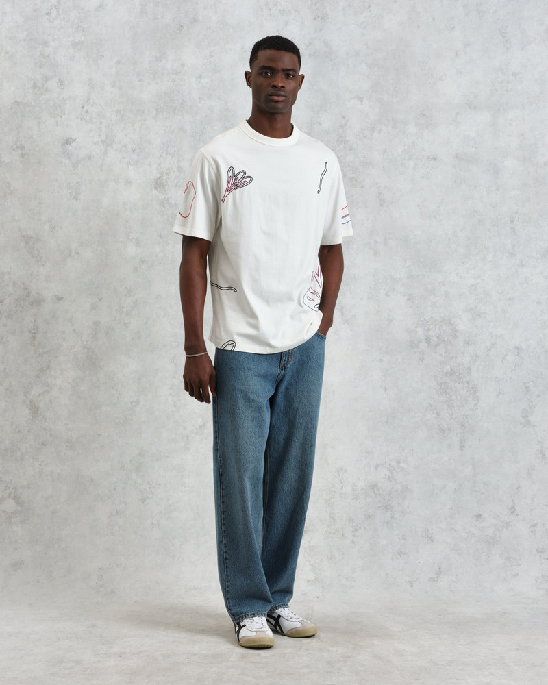 Milton - Ecru Embroidered Organic Cotton T-Shirt 5