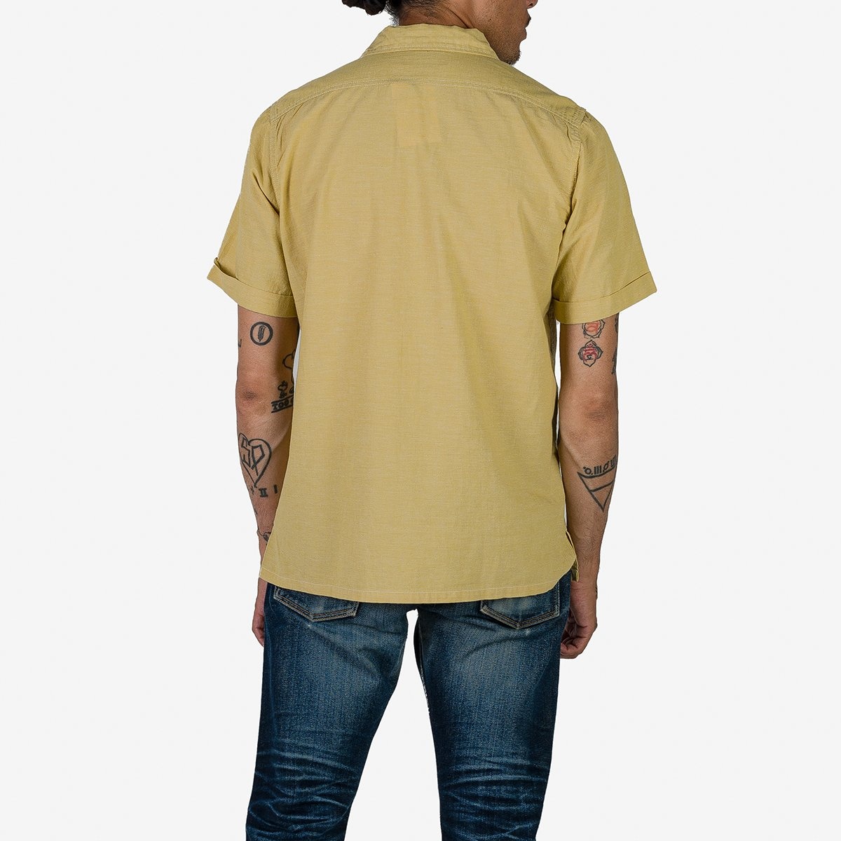 IHSH-388-YEL 4oz Selvedge Short Sleeved Summer Shirt - Yellow - 3