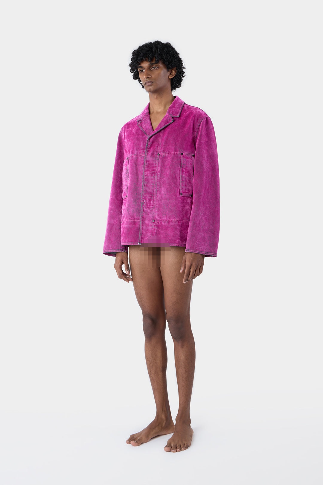 UTILITY BLAZER / flocked denim / fuchsia - 4