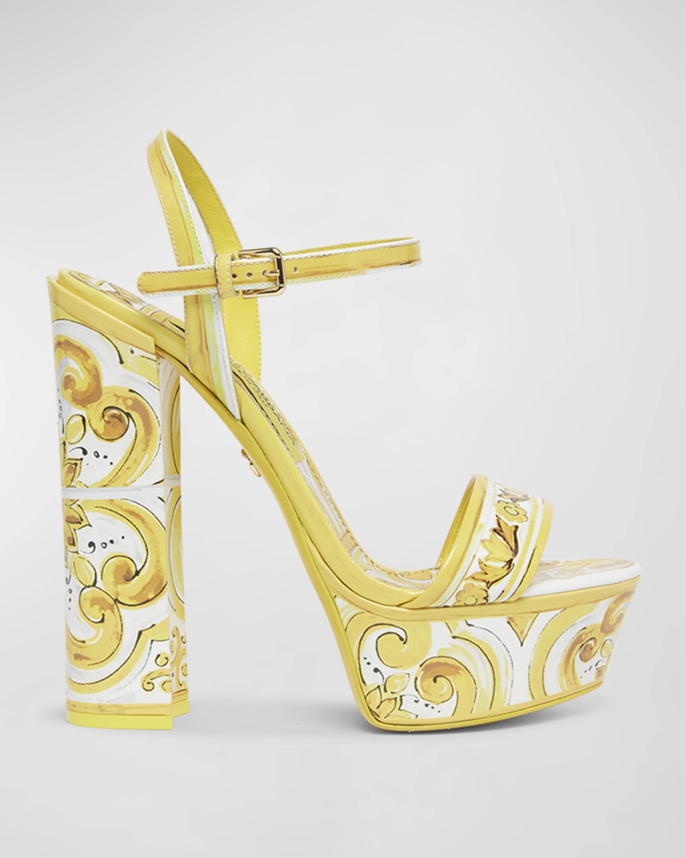 Dolce & Gabbana Formal Tile-Print Leather Platform Sandals