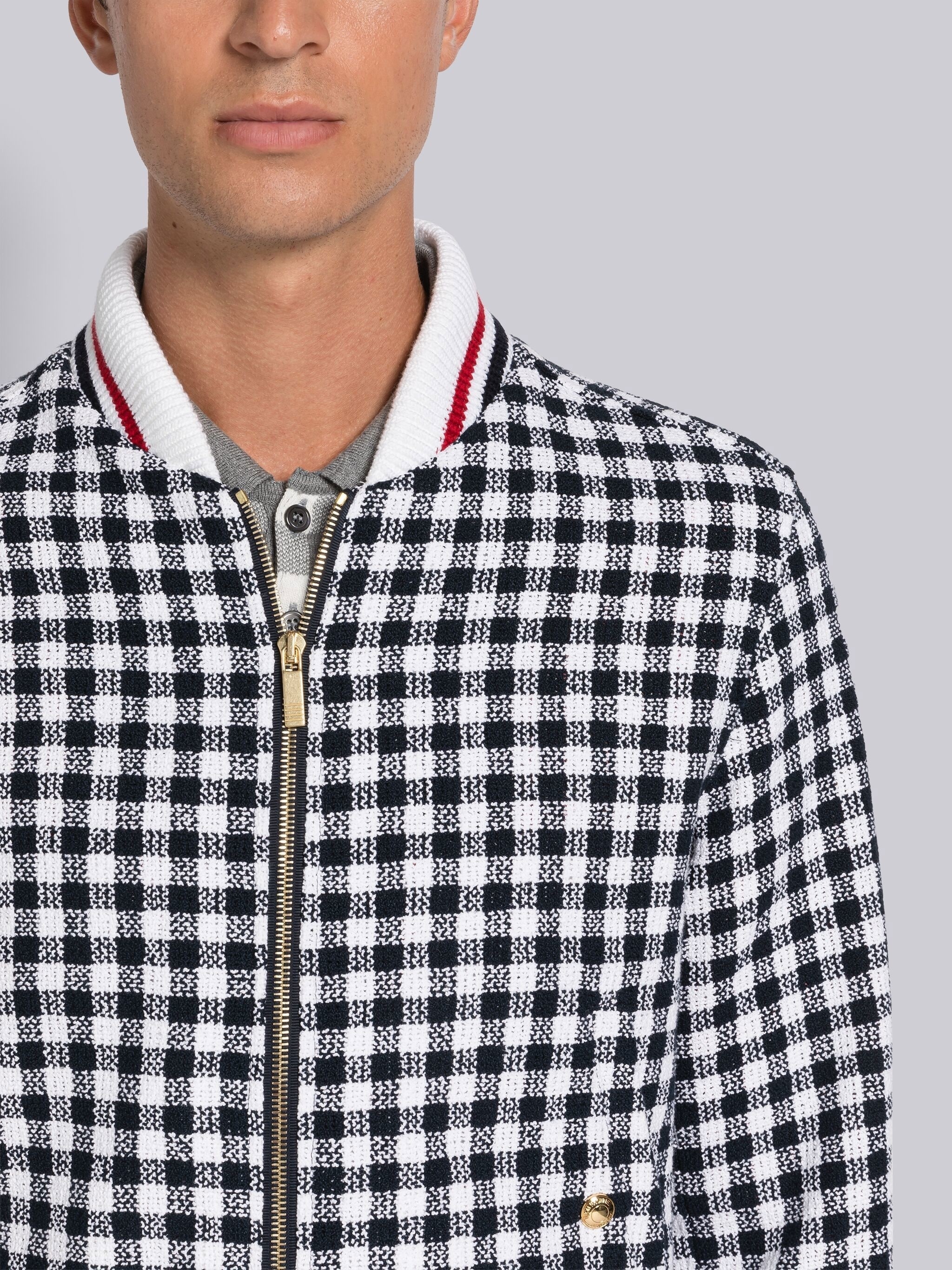 Gingham Boucle Knit Rib Blouson Jacket - 4