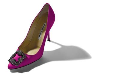 Manolo Blahnik Dark Fuchsia Satin Jewel Buckle Pumps outlook