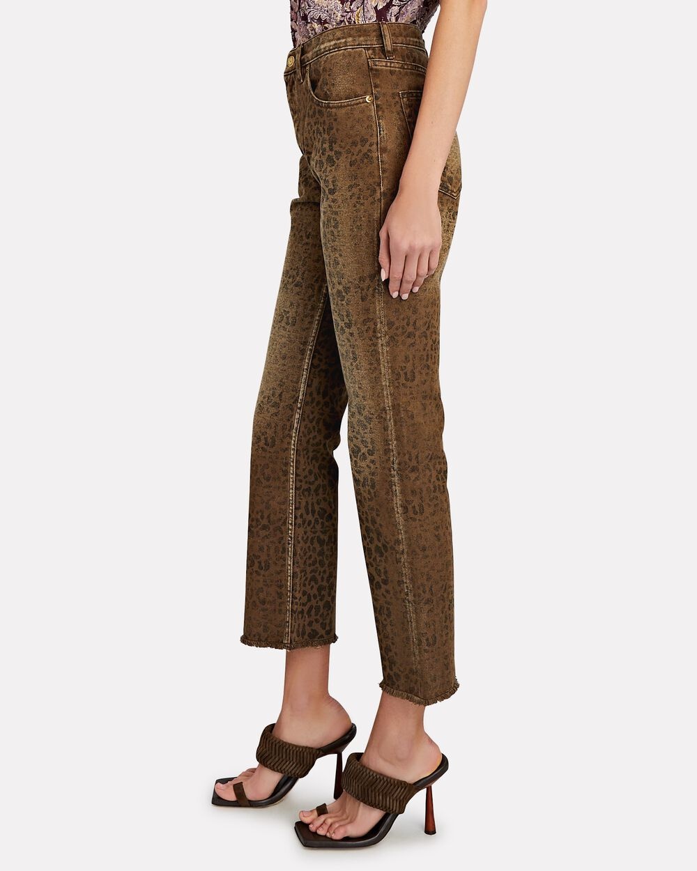 Leopard Cropped Flare Jeans - 4